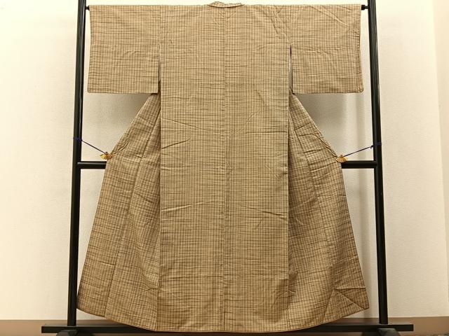 平和屋着物■上質な紬　格子柄　正絹　逸品　BAAY3407hj