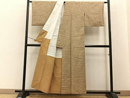 平和屋着物■上質な紬　格子柄　正絹　逸品　BAAY3407hj
