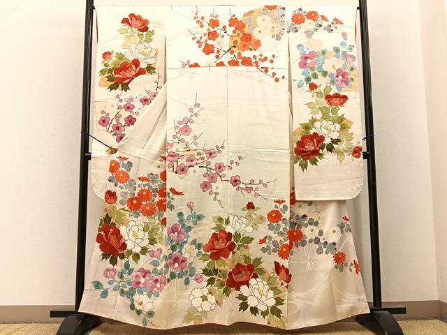 平和屋着物■豪華振袖　手描き　地紙草花文　金彩　正絹　逸品　BAAY3409hj