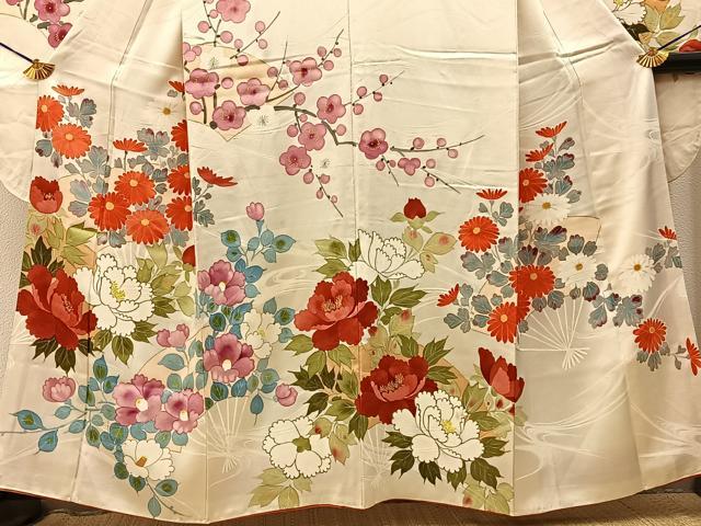 平和屋着物■豪華振袖　手描き　地紙草花文　金彩　正絹　逸品　BAAY3409hj