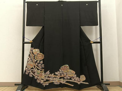平和屋着物■豪華黒留袖　貝合せ京名所花鳥文　金彩　正絹　逸品　BAAY3414hj