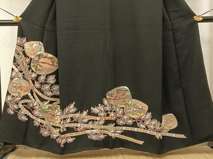 平和屋着物■豪華黒留袖　貝合せ京名所花鳥文　金彩　正絹　逸品　BAAY3414hj