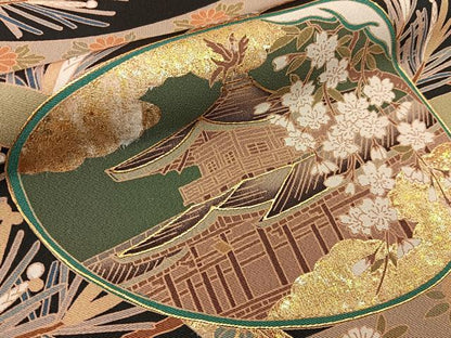 平和屋着物■豪華黒留袖　貝合せ京名所花鳥文　金彩　正絹　逸品　BAAY3414hj