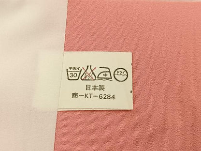平和屋着物■色無地　菱吉祥地紋　珊瑚色　洗える着物　BAAY3415hj