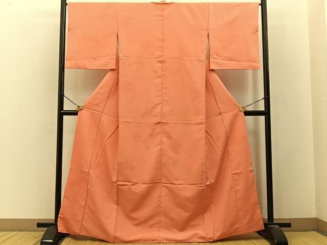 平和屋着物■色無地　菱吉祥地紋　黄丹色　洗える着物　BAAY3417hj