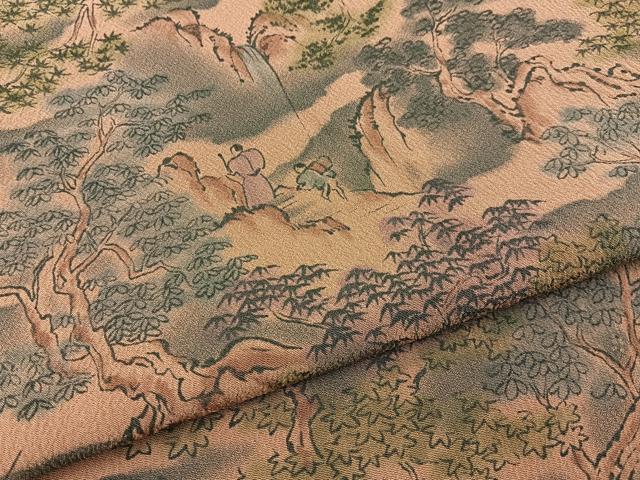 平和屋着物■小紋　人物風景文　洗える着物　BAAY3421hj