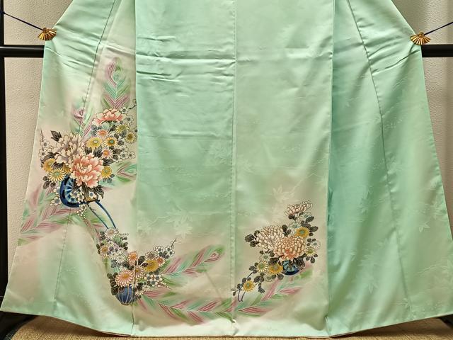 平和屋着物■訪問着　孔雀羽花車文　暈し染め　金彩　洗える着物　BAAY3424hj