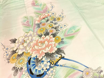 平和屋着物■訪問着　孔雀羽花車文　暈し染め　金彩　洗える着物　BAAY3424hj
