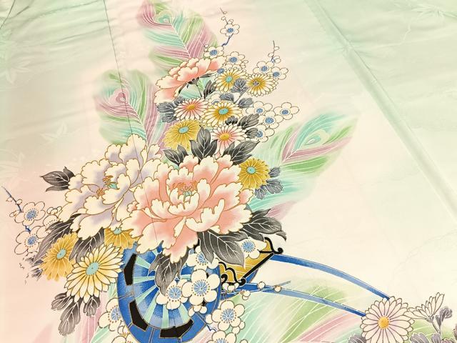 平和屋着物■訪問着　孔雀羽花車文　暈し染め　金彩　洗える着物　BAAY3424hj