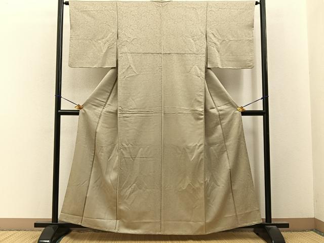 平和屋着物■色無地　銀杏地紋　白橡色　洗える着物　BAAY3428hj