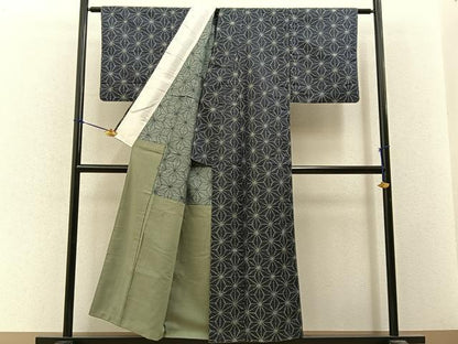 平和屋着物■小紋　胴抜き仕立て　麻の葉文様　洗える着物　BAAY3429hj