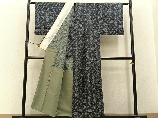 平和屋着物■小紋　胴抜き仕立て　麻の葉文様　洗える着物　BAAY3429hj