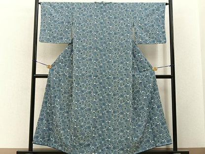 平和屋着物■小紋　型染め　菊唐草文　洗える着物　未使用　BAAY3433hj
