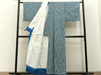 平和屋着物■小紋　型染め　菊唐草文　洗える着物　未使用　BAAY3433hj