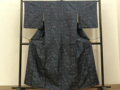 平和屋着物■小紋　風景花文　洗える着物　BAAY3434hj