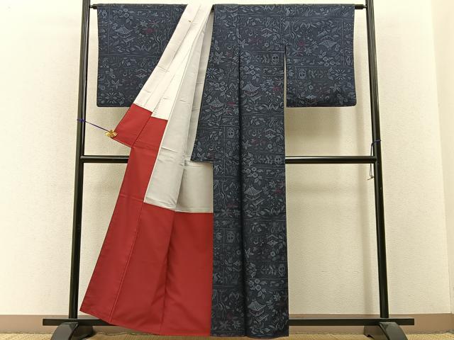 平和屋着物■小紋　風景花文　洗える着物　BAAY3434hj