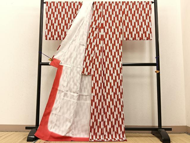 平和屋着物■小紋　矢羽根文　ロング丈　洗える着物　BAAY3437hj