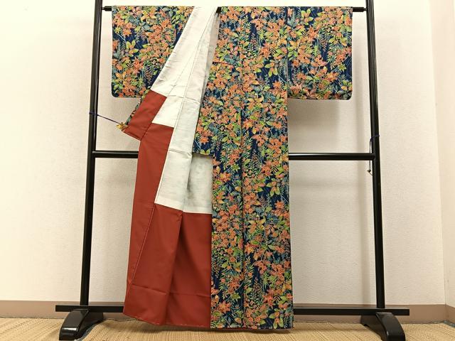 平和屋着物■小紋　草花文　洗える着物　未使用　BAAY3439hj