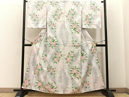 平和屋着物■小紋　枝花文　暈し染め　洗える着物　未使用　BAAY3441hj