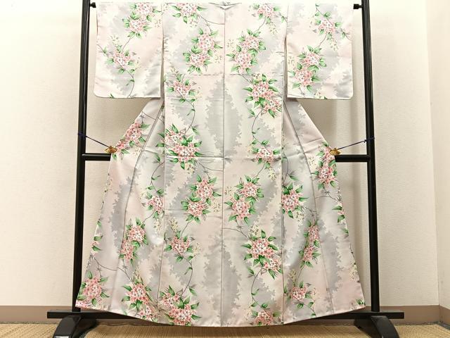 平和屋着物■小紋　枝花文　暈し染め　洗える着物　未使用　BAAY3441hj