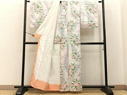 平和屋着物■小紋　枝花文　暈し染め　洗える着物　未使用　BAAY3441hj