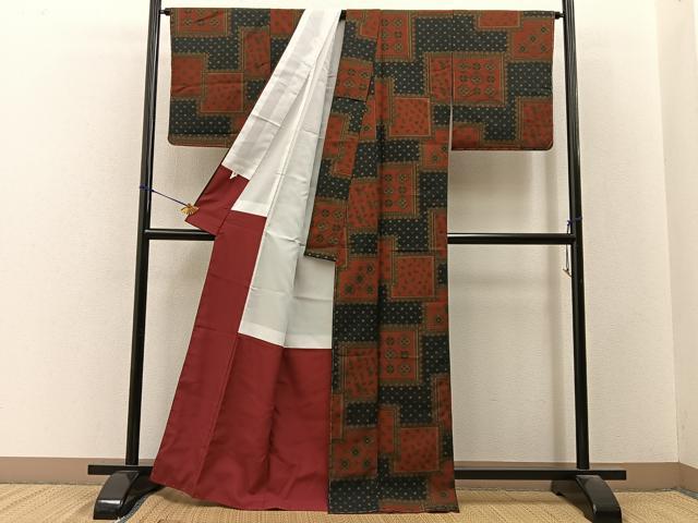 平和屋着物■小紋　ペイズリー　更紗花文　洗える着物　未使用　BAAY3444hj