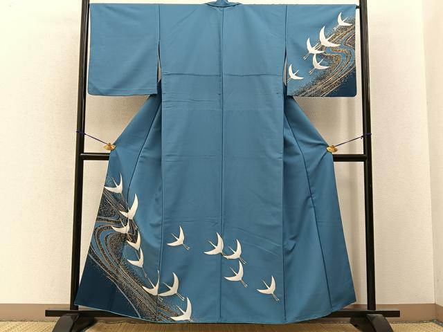 平和屋着物■訪問着　胴抜き仕立て　飛鶴文　金彩　洗える着物　BAAY3449hj