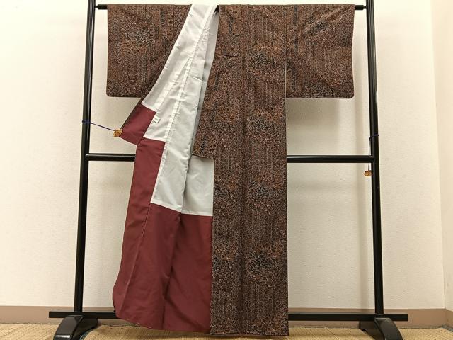 平和屋着物■小紋　更紗花文　洗える着物　未使用　BAAY3453hj