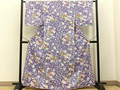 平和屋着物■小紋　草花文　洗える着物　未使用　BAAY3456hj