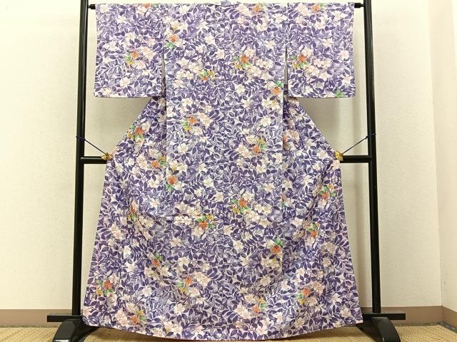 平和屋着物■小紋　草花文　洗える着物　未使用　BAAY3456hj