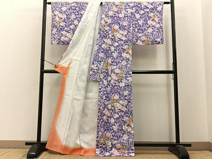 平和屋着物■小紋　草花文　洗える着物　未使用　BAAY3456hj