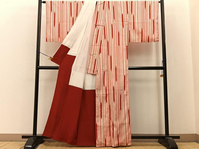 平和屋着物■小紋　矢羽根間道　洗える着物　未使用　BAAY3460hj