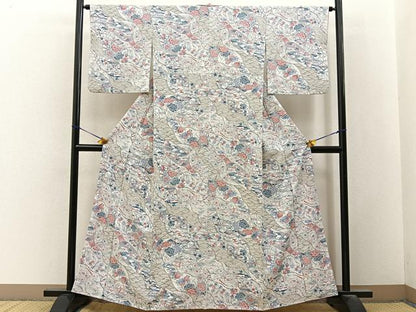 平和屋着物■小紋　型染め　御所解文　洗える着物　BAAY3466hj