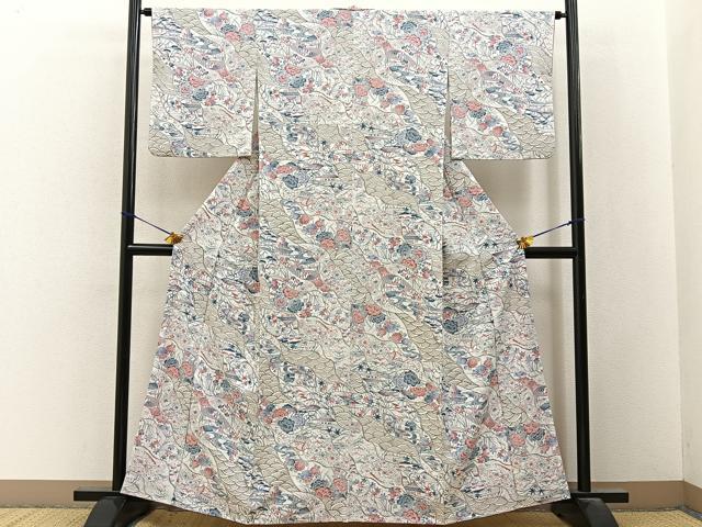 平和屋着物■小紋　型染め　御所解文　洗える着物　BAAY3466hj