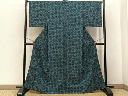 平和屋着物■小紋　格子草花文　洗える着物　BAAY3468hj