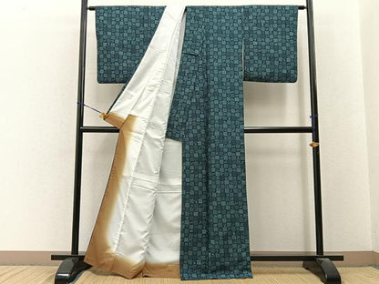平和屋着物■小紋　格子草花文　洗える着物　BAAY3468hj