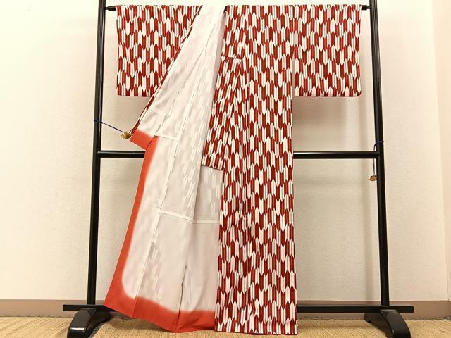 平和屋着物■小紋　矢羽根文　洗える着物　BAAY3470hj