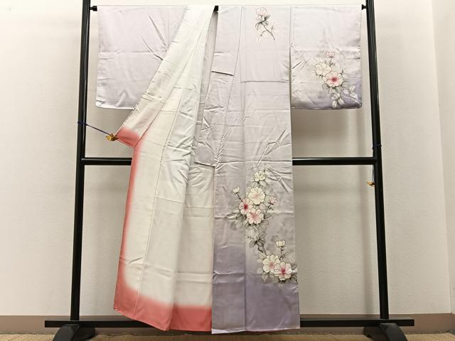 平和屋着物■訪問着　手描き　草花文　暈し染め　正絹　逸品　BAAY3477hj