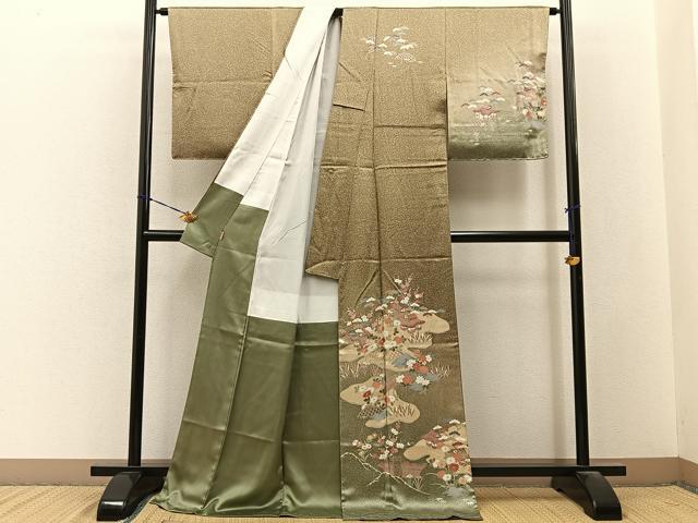 平和屋着物■訪問着　駒刺繍　松竹梅風景文　暈し染め　ますいわ屋扱い　ロング丈　正絹　逸品　未使用　BAAY3478hj