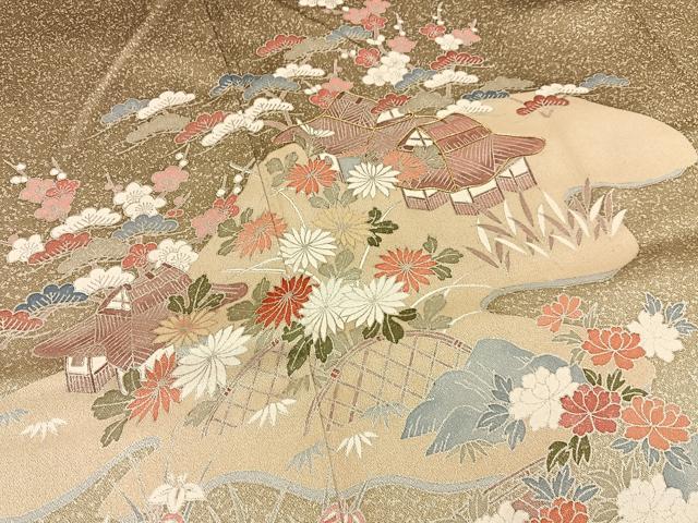 平和屋着物■訪問着　駒刺繍　松竹梅風景文　暈し染め　ますいわ屋扱い　ロング丈　正絹　逸品　未使用　BAAY3478hj