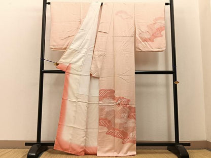 平和屋着物■訪問着　絞り　刺繍　流水花文　金彩　正絹　逸品　BAAY3480hj