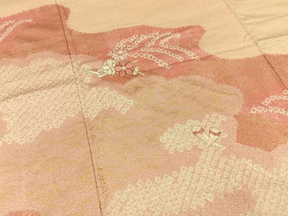 平和屋着物■訪問着　絞り　刺繍　流水花文　金彩　正絹　逸品　BAAY3480hj