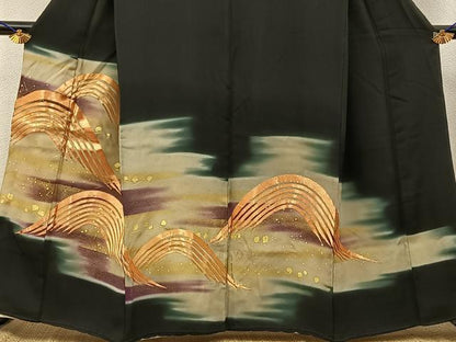 平和屋着物■豪華黒留袖　駒刺繍　流水文　暈し染め　金彩　正絹　逸品　BAAY3482hj