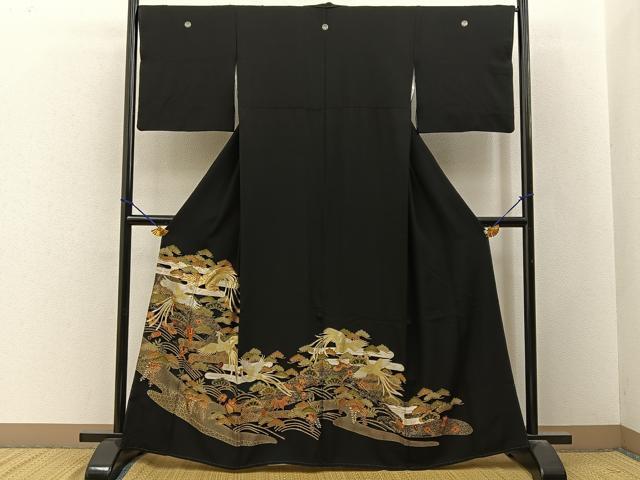 平和屋着物■豪華黒留袖　駒刺繍　鳳凰宝尽くし浜松文　金彩　正絹　逸品　BAAY3483hj