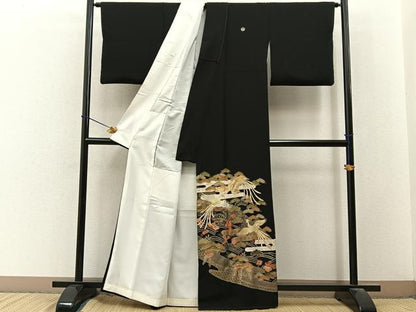 平和屋着物■豪華黒留袖　駒刺繍　鳳凰宝尽くし浜松文　金彩　正絹　逸品　BAAY3483hj