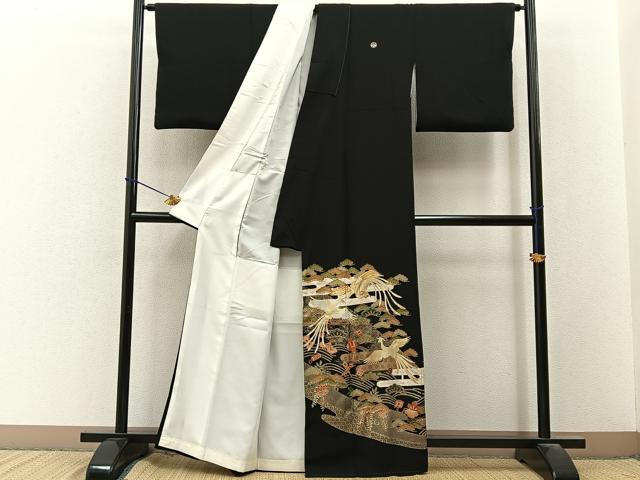 平和屋着物■豪華黒留袖　駒刺繍　鳳凰宝尽くし浜松文　金彩　正絹　逸品　BAAY3483hj