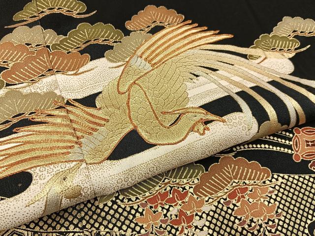 平和屋着物■豪華黒留袖　駒刺繍　鳳凰宝尽くし浜松文　金彩　正絹　逸品　BAAY3483hj