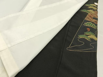 平和屋着物■豪華黒留袖　駒刺繍　鳳凰宝尽くし浜松文　金彩　正絹　逸品　BAAY3483hj