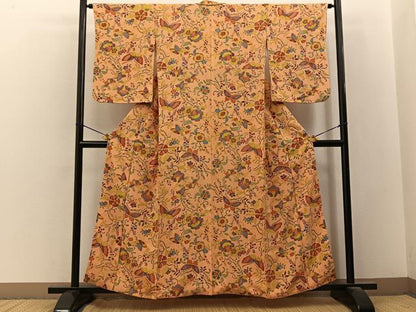 平和屋着物■上質な小紋　花蝶文　正絹　逸品　BAAY3488hj