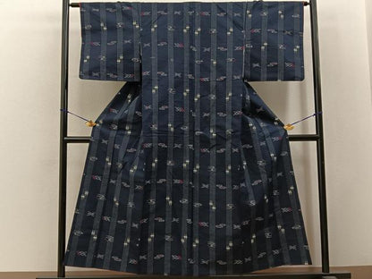 平和屋着物■上質な紬　琉球絣文様　正絹　逸品　BAAY3489hj